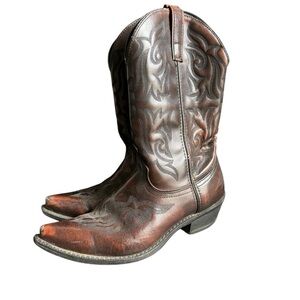 Laredo Cowboy Boots Lea Vamp Fox‎ Western Brown Leather Snip Toe Mens 9 9D